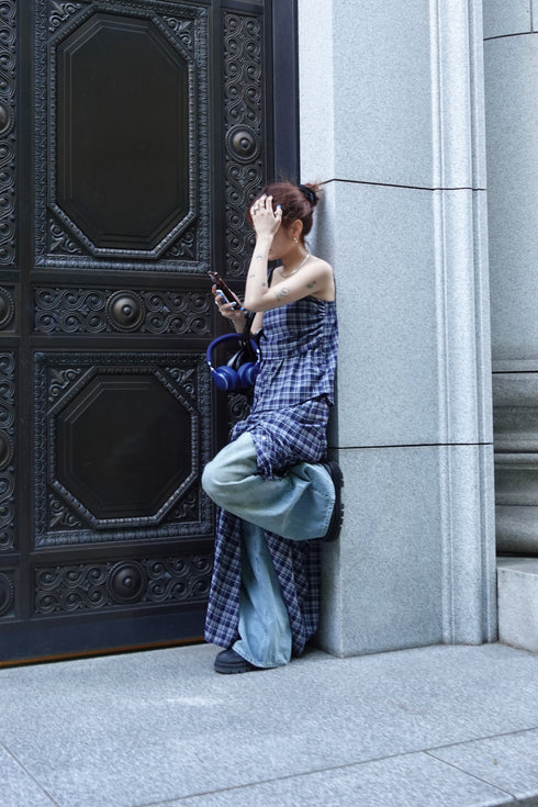 チェックスリットボタンスカート